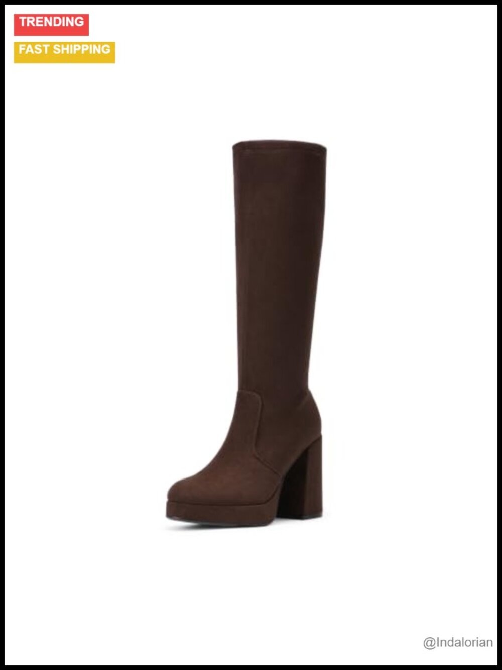 Faux Suede Chunky Platform Knee High Boots Heeled Zip-Up